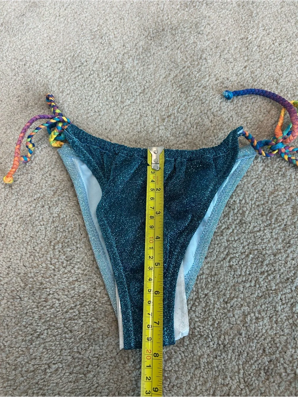 Kurt Geiger London Rainbow String Bikini Bottom Metallic Blue Glitter Size M NWT